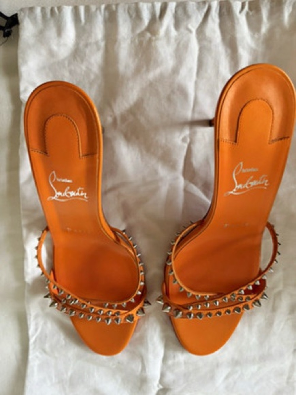 Christian Louboutin Tan Leather Spike Stud Open Toe Slip-On Sandal Heels EU 39